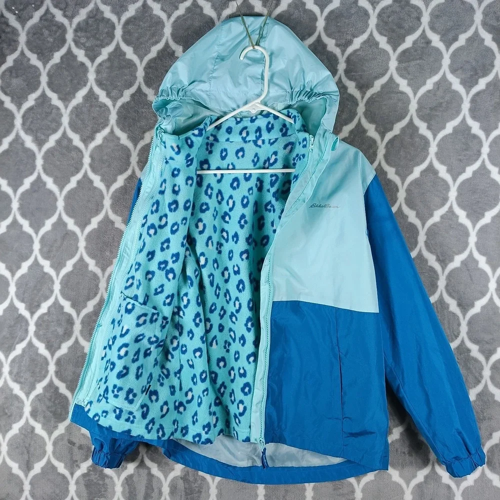 Eddie Bauer Jacket Girls Size 12-14 Blue 3 In 1 Lone Peak Hooded Fleece Lined